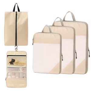 5-Piece Compression Foldable Travel <b>Storage</b> <b>Bags</b>-Polyester Durable Large Capacity Portable Zipper Closure Custom Logo Option - Product Image 4
