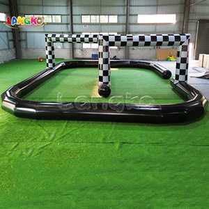 Piste <span class=keywords><strong>de</strong></span> course gonflable noire commerciale avec arche à carreaux, arène portable <span class=keywords><strong>pour</strong></span> voitures tamponneuses et karts <span class=keywords><strong>pour</strong></span> <span class=keywords><strong>location</strong></span> <span class=keywords><strong>de</strong></span> fêtes d'enfants - Product Image 4