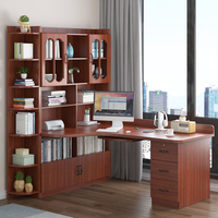 Bureau d'angle en bois massif avec tiroir et bibliothèque pour la maison, la chambre d'étudiant, le bureau, avec combinaison bibliothèque et table de bureau