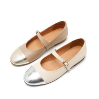 Chaussures plates Mary Jane à bout pointu bicolores pour femmes, chaussures décontractées en cuir avec boucle
