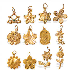Colgantes y dijes de moda de acero inoxidable 316L chapados en oro PVD de 14K y 18K personalizados para hacer joyas, dijes de flores para pulseras. - Product Image 5