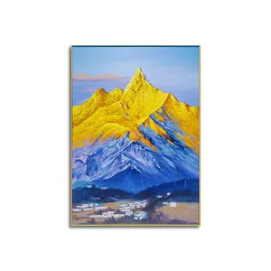 Custom High Quality 100% Hand Painted Horizontal Golden Mountain Modern Abstract Thick Texture Canvas 3d Relief Painting