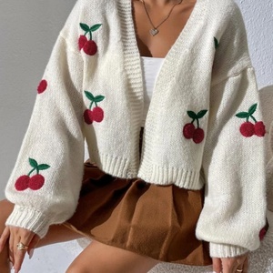 Hot Sale Fashion Oversized <b>Sweater</b> High Quality Cherry Embroidery Lantern Sleeve Duster <b>Cardigan</b> <b>Sweater</b> for Women - Product Image 3
