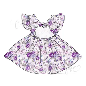 Liangzhe ODM New Designer Evening Dress Lavender flower printed Girls Dresses India For Toddlers Wearing With Bow-knot