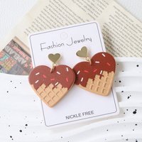Boucles d'oreilles pendantes en forme de cœur gaufre chocolat sans nickel, en acrylique, bijoux doux, vente chaude pour femmes, vente en gros d'usine pour la Saint-Valentin