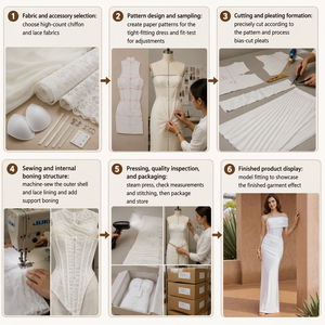 Abito da Sera Bianco Arricciato Personalizzato D&M |   Elegante Abito da <span class=keywords><strong>Ballo</strong></span> con Corsetto Senza Spalline, Produzione OEM ODM, Vendita all'Ingrosso - Product Image 4