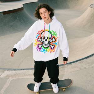 Sudaderas con Capucha Personalizadas para Hombre, 100% Algodón, Holgadas, Otoñales, Ecológicas, con Logos de Calaveras y Huesos Cruzados, Diseño Sólido - Product Image 1