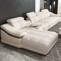 Ensemble de Canapé Modulable en Cuir Véritable, Garnissage Mousse, Design Moderne et Haut de Gamme, Complet pour Salon