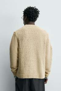 Cárdigan de punto bouclé casual para hombre, corte relajado, cuello en V, suéter texturizado, suave y cálido, para uso diario en primavera y otoño, se acepta ODM - Product Image 3