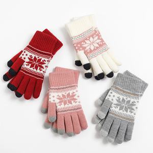 Jacquard Knitted for Touch Screen <b>Gloves</b> for Women Autumn Winter Warm Velvet Thickened Wool Finger <b>Gloves</b> Daily Use - Product Image 2