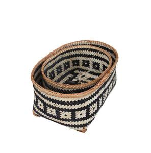 Cesta de almacenamiento de bambú hecha a mano con diseño de tejido geométrico ecológico y decorativo para almacenamiento de habitaciones - Product Image 2