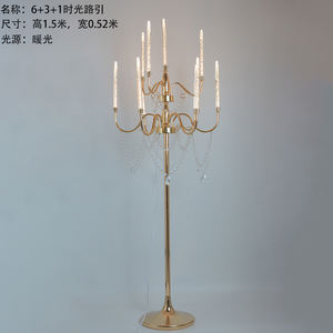 สินค้าใหม่ถนนคู่มือ10แขนหลอดคริสตัลแต่งงานเวทีตกแต่งโลหะโกลเด้นชั้นโคมไฟ - Product Image 3