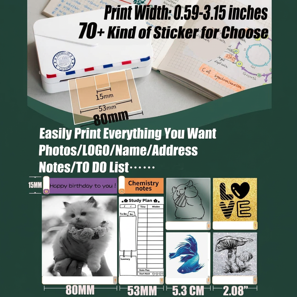 Phomemo M02S Portable Thermal Printer Mini Sticker Printer 300dpi ...