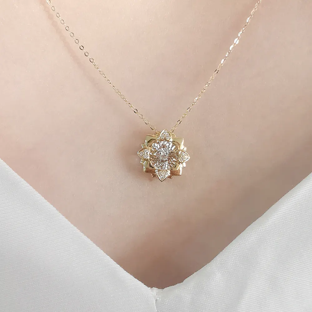 Bijoux fins en or véritable 18 carats collier de diamants dansants avec colliers de diamants naturels pour les fiançailles et les fêtes des filles vente en gros