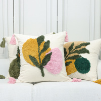 Nouvelle Arrivée Housse de Coussin en Coton Brodé à Motifs Feuilles avec Pompons pour Canapé Décoration Maison NLS