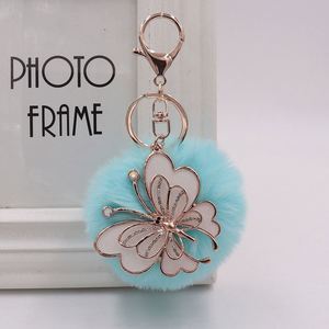 Dễ thương pha lê Rhinestone bướm Pom Pom móc khóa phụ Nữ Bướm Keychain mờ bóng Móc chìa khóa cho túi quyến rũ cô gái xe Ví - Product Image 3