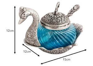Jarrón de Vidrio Hecho a Mano con Forma de Cisne, con Tapa y Base de Metal en Tono Plateado, Decoración Tradicional para el Hogar, Adorno de Mesa para Interiores - Product Image 4