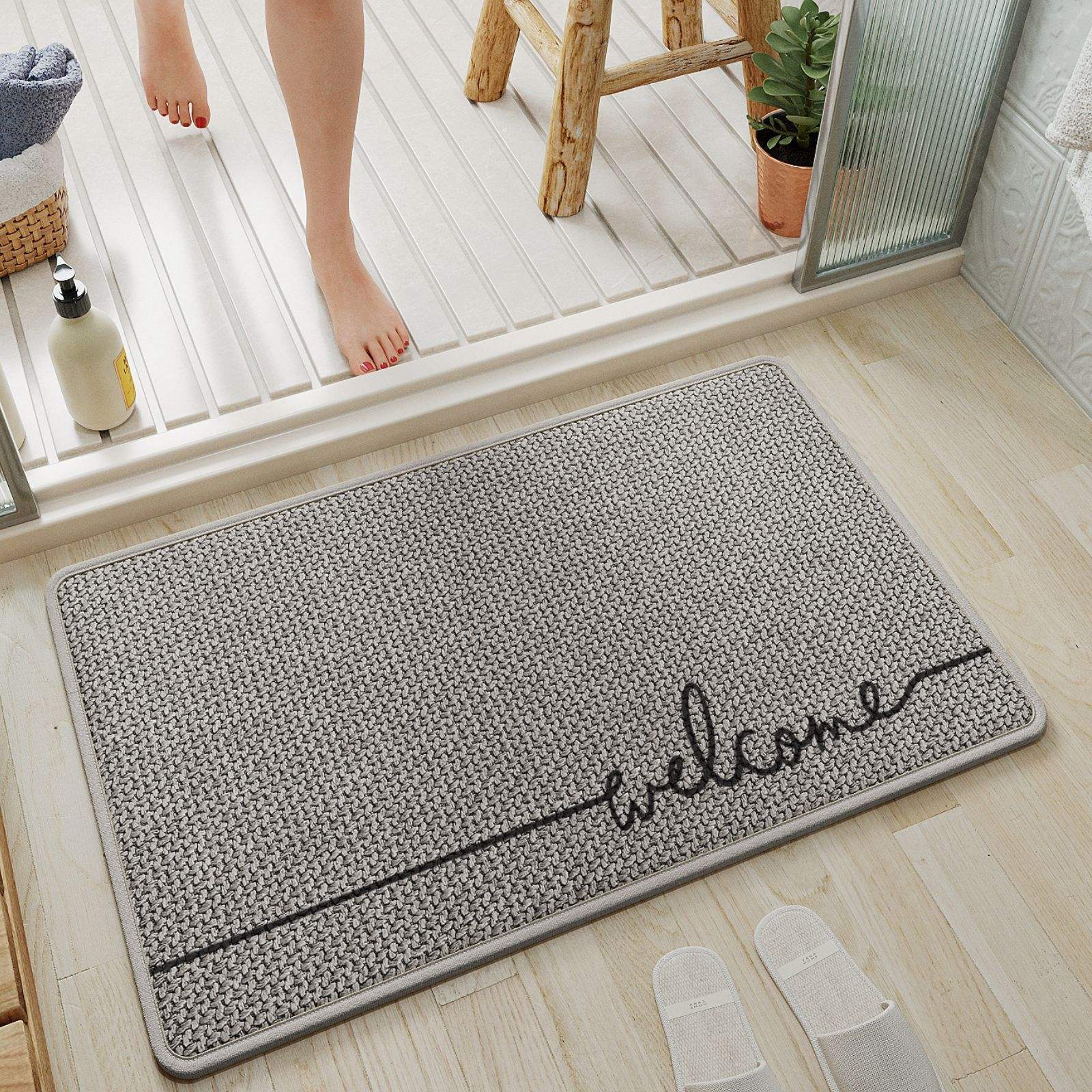 พื้นรองเท้ายางป่าน Sally - สีเทาทรงสี่เหลี่ยม