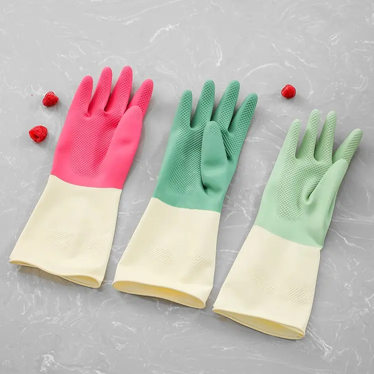 Wholesale Durable Kitchen Cleaning Waterproof Rubber Gloves Safety Household Gloves Long Latex Dishwashing Gloves