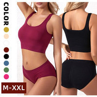 Ensemble deux pièces côtelé sans couture personnalisé, fabrication OEM - Lingerie féminine en Spandex et Nylon à maintien élevé pour le yoga, vente en gros