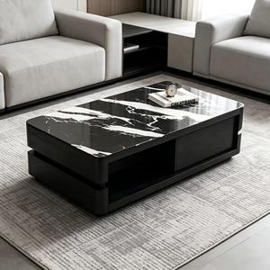 Modern Luxury Eco-Friendly Easy Clean Stone Coffee <b>Table</b> Walnut Customizable High-<b>End</b> Home Furniture - Product Image 2