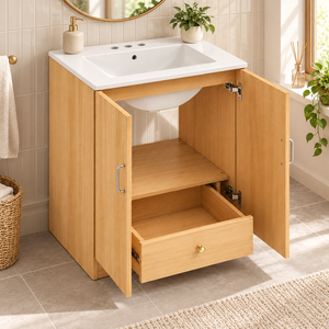 Venta al por mayor de fábrica: Conjunto moderno de lavabo de cerámica con mueble de almacenamiento independiente para baño de hotel o villa - Product Image 1