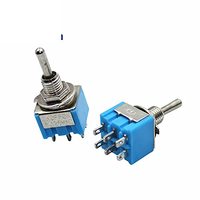 Interrupteurs à bascule métalliques bleus DPDT 6 broches 3 positions ON-OFF-ON Mini MTS-203 6A125VAC, bouton d'alimentation unique, composants électroniques