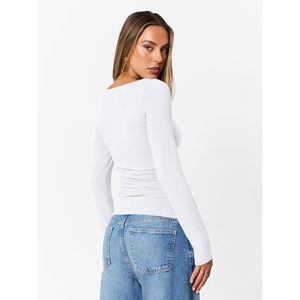 À la mode 2025 reine femmes à manches longues affaires décontracté hauts mignon col bateau ajusté culture printemps tenues reine femmes à manches longues - Product Image 2