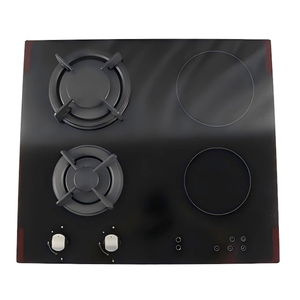 Table de cuisson à gaz encastrable 60 cm, 4 brûleurs, verre noir, commande tactile par bouton, cuisinière à induction à gaz - Product Image 1