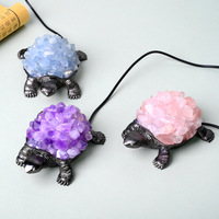 Lampe tortue en cristal naturel fait main en gros avec base en métal, veilleuse pour ornement de bureau