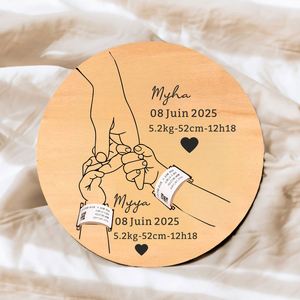 Plaque commémorative en bois personnalisée pour bébé, cadeau d'annonce de naissance, souvenir de naissance, prix usine - Product Image 1