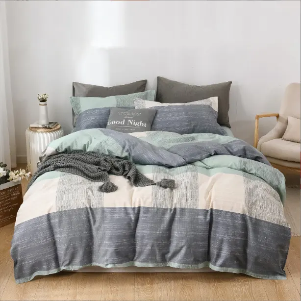 Comfortable High Quality Aloe Vera Cotton Plaid Classical Geometric Design Duvet Cover Bed Sets Turkey Bedding