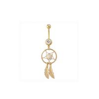 Anneau de nombril style bohème attrape-rêves en acier inoxydable plaqué argent, bijou de corps unisexe