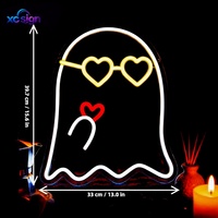 Lumière LED néon 3D en forme de cœur Ghost, avec texte statique, alimentée par USB, à fixer au mur, décoration d'Halloween
