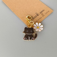 Gantungan Kunci Kucing Lucu dengan Lobster Clasp Liontin Bunga untuk Pembuatan Perhiasan, Bunga Enamel Kucing, Aksesoris Perhiasan DIY