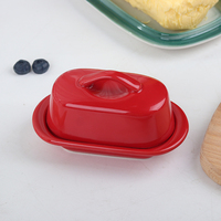 Mini-beurrier en céramique rouge mignon avec couvercle, petit récipient à beurre en porcelaine pour comptoir de cuisine, cadeau