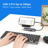 Hub USB C de Carga Rápida PD de 100W, 5 en 1, Estación de Acoplamiento Tipo C de Aleación de Aluminio con 4 Puertos USB 3.0 de 5Gbps para Laptop