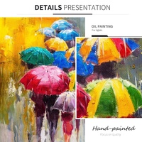 Peinture à l'huile 100% peinte à la main sur toile, abstraite, représentant des personnes sous la pluie avec des parapluies colorés, décoration de mariage pour le salon