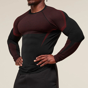 Maglietta Sportiva da <span class=keywords><strong>Uomo</strong></span> a Maniche Lunghe in Poliestere con Motivo a Pois, Asciugatura Rapida, Aderente, Stampata, Elastica e Traspirante per Sollevamento Pesi - Product Image 4