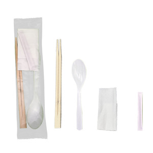 Ensemble de couverts jetables Taiyi Family 4-en-1 avec baguettes, cuillère, serviette et cure-dents pour les repas à emporter - Product Image 2