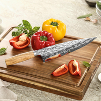 Couteau de chef Sharp en acier Damas à 9 couches avec cœur en acier 12Cr, lame martelée originale, manche ergonomique en bois d'olivier