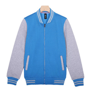 Chaqueta de béisbol para hombre, azul grisáceo, con cremallera, gruesa, cortavientos, informal, combinada, mezcla de algodón y forro polar, para otoño - Product Image 1