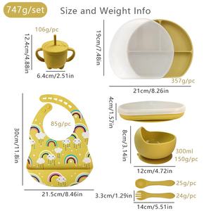 Nouveau design personnalisé ensemble de vaisselle en silicone pour bébés 7 pièces <span class=keywords><strong>assiette</strong></span> à manger pour tout-petits avec couvercle et fourchette cuillère bavoir bol tasse - Product Image 3