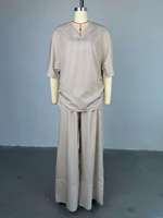 Dernier modèle de vêtements de mode pour femmes Boutique de vêtements de rue Ensemble 2 pièces chemise à manches courtes et col en V dépouillé et pantalon à jambes larges