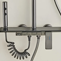 Ensemble de douche thermostatique gris anthracite moderne avec commande à touches piano, système de pluie mural, douchette à main et pulvérisateur de bidet