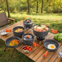 Ensemble de cuisine de camping en aluminium, casserole, poêle, bouilloire, pliable, portable pour la randonnée, le barbecue