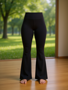 Pantalones de Yoga de Cintura Alta y Corte Acampanado para Mujer, Negros, con Cintura Elástica y Bolsillos, Ropa Deportiva Informal, Sin Costuras, de Spandex/Nailon, Sólidos y Sencillos - Product Image 2