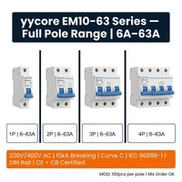 Disjoncteur miniature MCB 1P 2P 3P 4P 6-63A 10kA AC 230V Courbe C IEC 60898-1 CE CB