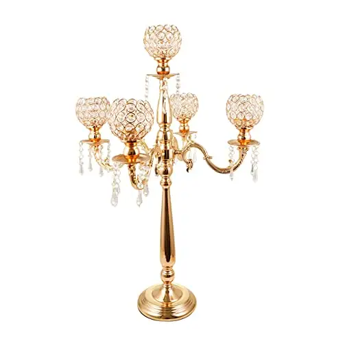 Candelabri in cristallo dorato a 5 braccia portacandele centrotavola per decorazioni da tavola per la decorazione di eventi per feste di matrimonio a casa