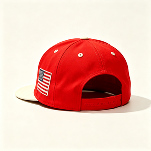 Casquette Snapback à 6 panneaux, rouge et blanche, à visière plate, broderie personnalisée, patch drapeau américain, réglable, sport, extérieur, été, unisexe - Product Image 2